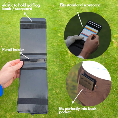 Leather Scorecard Holder with 2x Waterproof Notebooks with Yardage book + Stat Tracking System